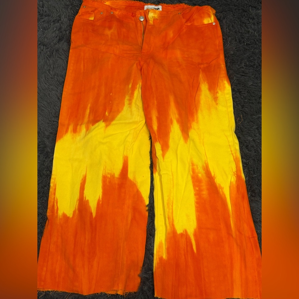 Fashion Nova Orange and Yellow Tie-Dye Apparel